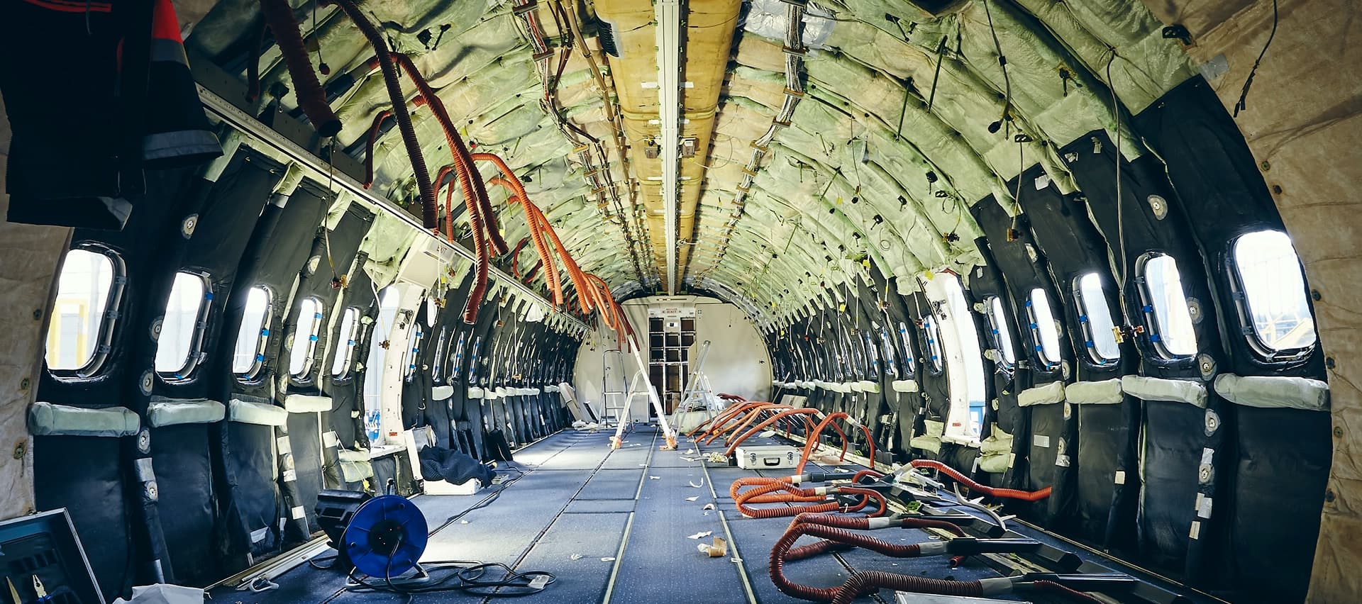 The inside of an aircraft, showing the complexity of the interior and the importance of precision bolting.