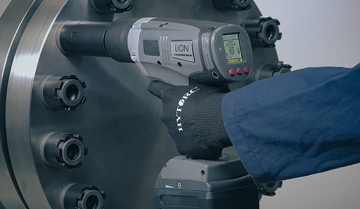 The LION GUN Electric Torque Tool in use with the HYTORC Nut Driver