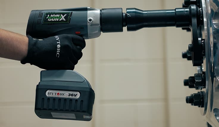 A profile view of the LION GUN X Electric Torque Tool showing the cord-free and lightweight design