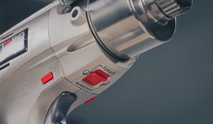 A view from below the LITHIUM SERIES II Electric Torque Tool showing the two modes: Rundown & Torque