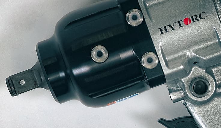 A close-up of the HYTORC Pneumatic Impact Wrench's left side